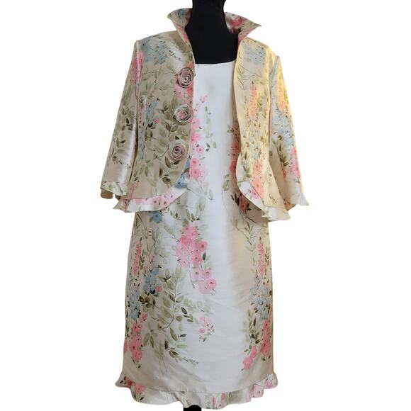 VTG Rickie Freeman for Teri Jon Silk Taffeta Floral Pastel Dress+Jacket Set✨️12 - Picture 16 of 16